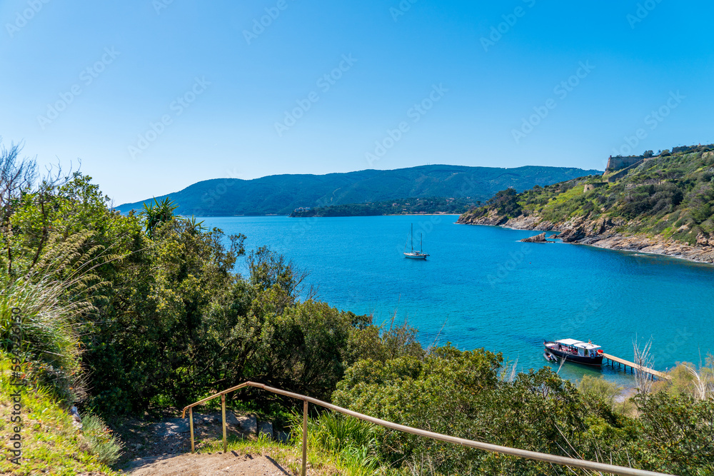 Naklejka premium Coastline of Elba island in springtime