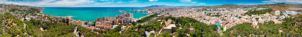 Malaga, Andalusia. Aerial view of city skyline from the castle on a beautiful spring day