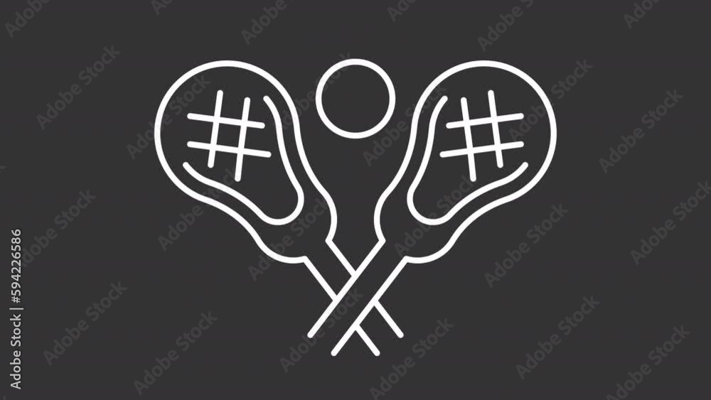 Play lacrosse white line animation. Pair of sticks and ball. Professional game. Sport gear. Loop