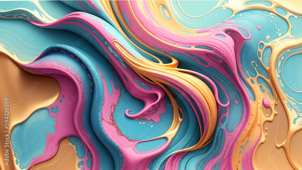 Colored marble background in blue, yellow and red colors. Ai generative illustration