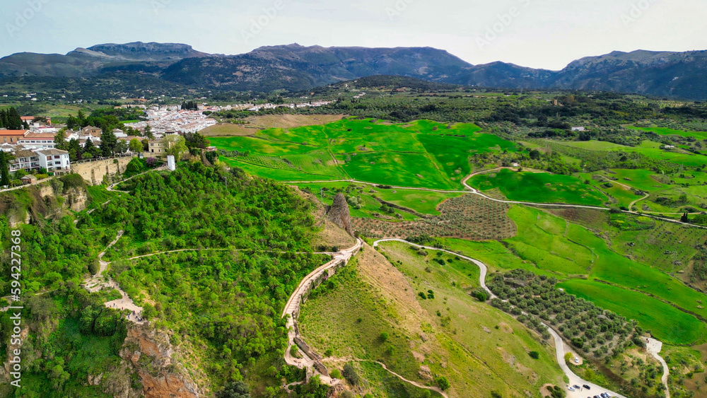 Aerial view of Ronda, the major white town of Andalusia, Spain