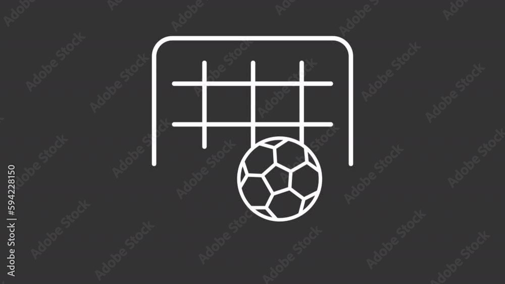 Football white line animation. Score goal. Kick ball into opponents net. Sport equipment. Loop HD video with chroma key, alpha channel on transparent background, black solid background Football white line animation. Score goal. Kick ball into opponents net. Sport equipment. Loop HD video with chroma key, alpha channel on transparent background, black solid background