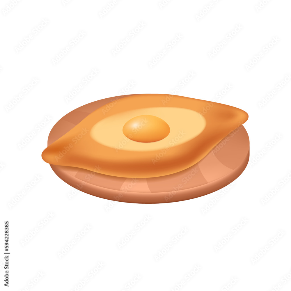 Tasty khachapuri on plate 3d vector illustration. Turkish traditional cuisine at restaurant in cartoon style isolated on white background. Fast food, shop, menu concept Tasty khachapuri on plate 3d vector illustration. Turkish traditional cuisine at restaurant in cartoon style isolated on white background. Fast food, shop, menu concept