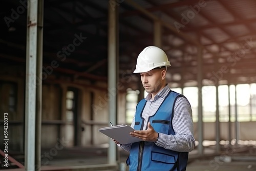 portrait of a engineer in a factory, ai generative