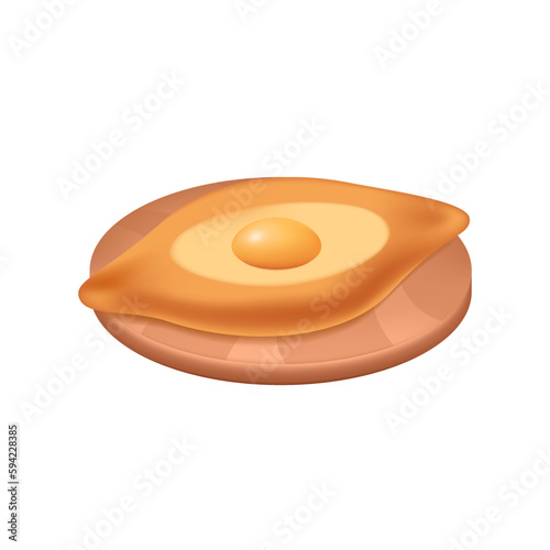 Tasty khachapuri on plate 3d vector illustration. Turkish traditional cuisine at restaurant in cartoon style isolated on white background. Fast food, shop, menu concept
