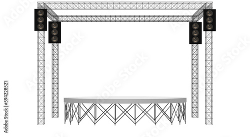 white stage and speaker with spotlight on the truss system on the white background 