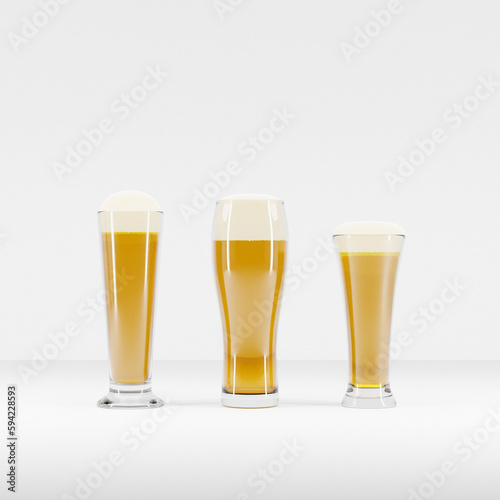 Set of beer glasses on white background. 3d render