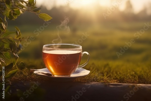 Tea cup sunset. Generate Ai