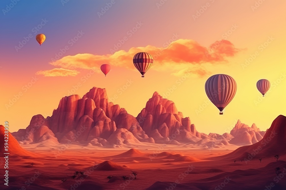 Desert balloon sunset. Generate Ai Desert balloon sunset. Generate Ai