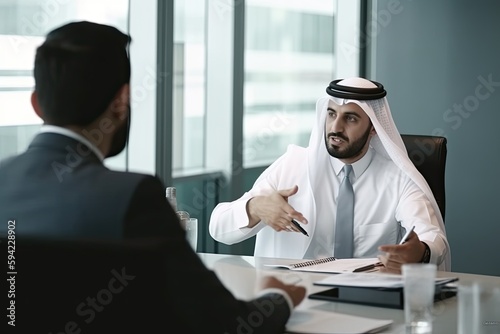 middle-eastern corporate business people meeting in the office, ai generative