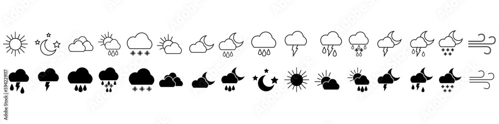 Weather icon vector set. Synoptic illustration sign collection. Weather forecast symbol or logo.