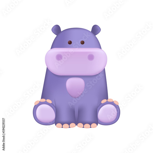 Cute hippopotamus 3d vector illustration. Adorable wild hippo sitting in cartoon style isolated on white background. Animal, nature, wildlife concept