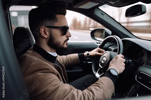 man driving a car, ai generative © nataliya_ua