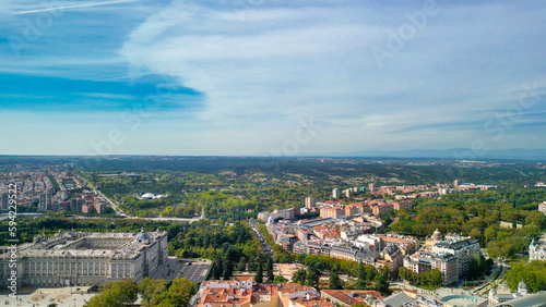 Madrid, Spain. Aerial view of city center. Buildings and main landmarks on a sunny day
