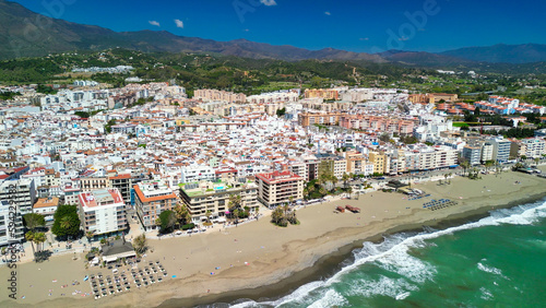 Estepona, Andalusia. Beautiful aerial view of cityscape along the coast in the morning