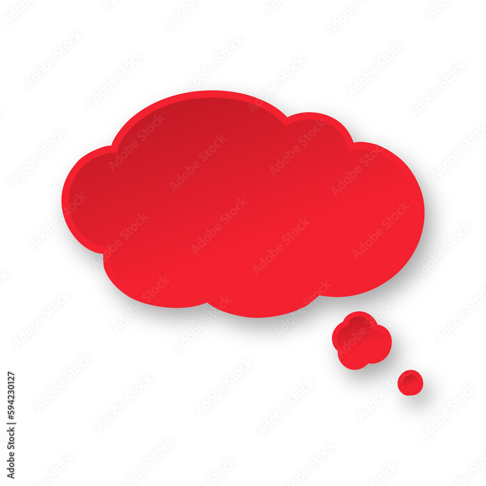 Red 3D paper speech bubble cloud. Simple minimal thought balloon infographic design element