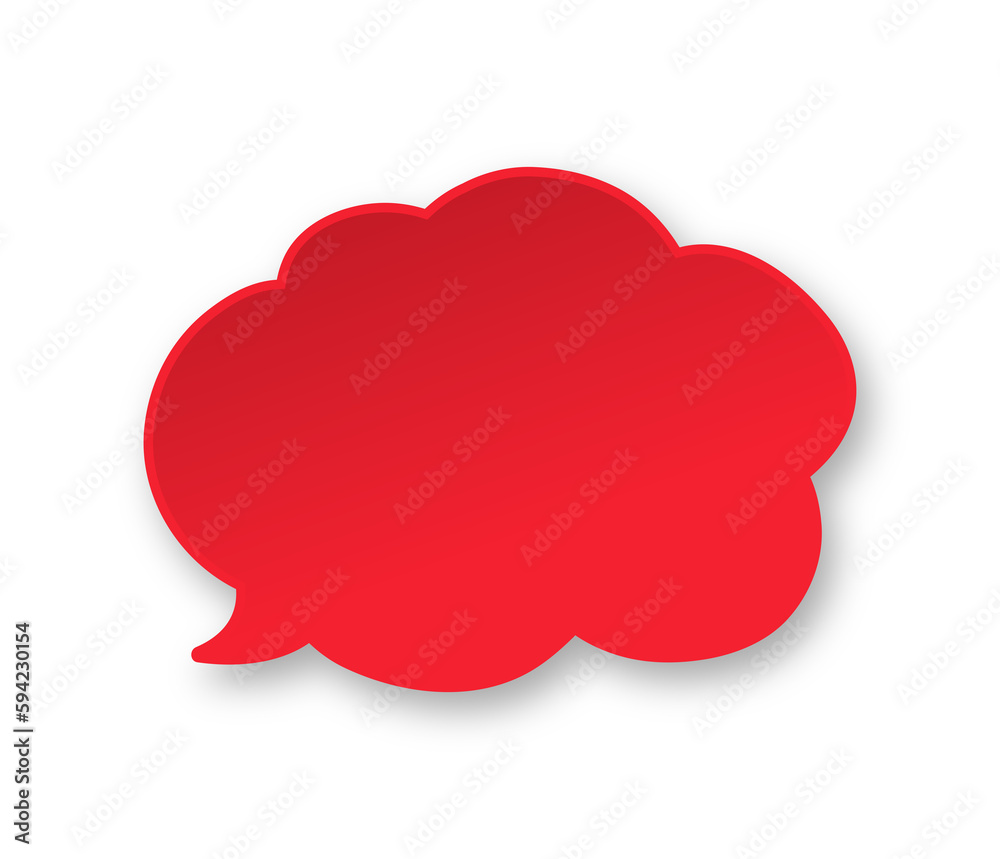 Red 3D paper speech bubble cloud. Simple minimal thought balloon infographic design element Red 3D paper speech bubble cloud. Simple minimal thought balloon infographic design element