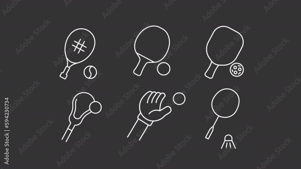 Racket games white line animation. Hit and catch ball. Ping pong and ...