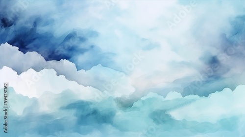 abstract watercolor shades blurry and defocused cloudy blue sky background. generative AI