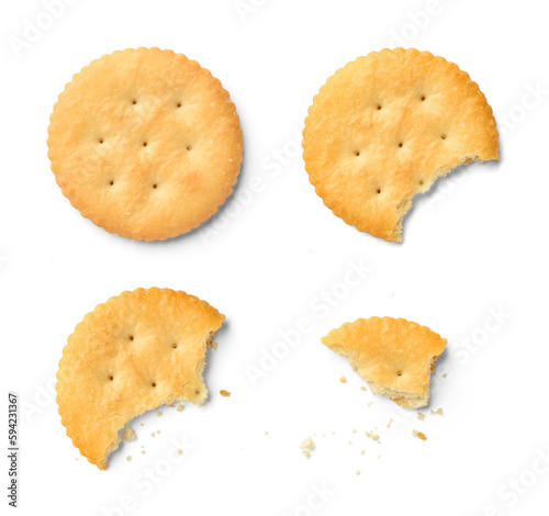 Steps of cracker being devoured. Isolated on white background. Fototapet
