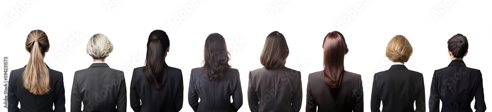 illustration of business women in suits, view from the back, on a white background. Created with Generative AI illustration of business women in suits, view from the back, on a white background. Created with Generative AI