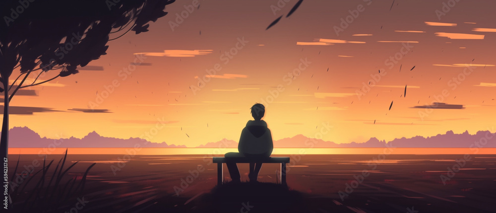 sad Lo-fi boy, lonely day music,background,Created with generative AI ...