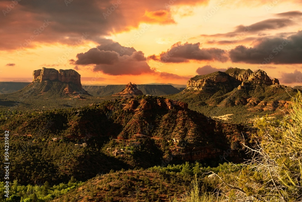 Landscape of the beautiful sandstone formations at sunset in Sedona