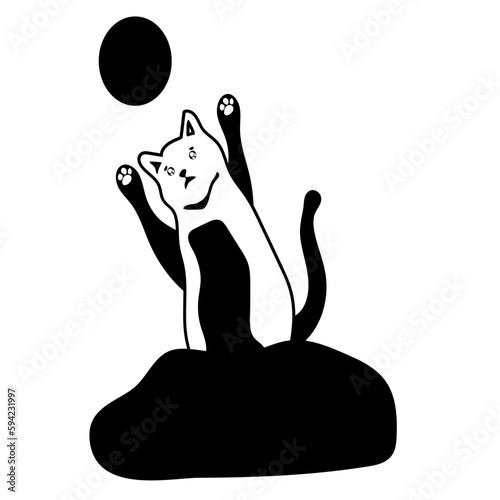 cute cat catching ball silhouette