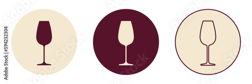 Glass of wine vector round icons collection. Stylized wine glasses in red and beige colors. Best for mobile apps, social media, highlights, logo creating and branding design.