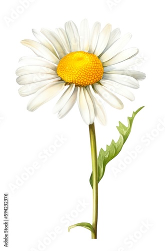 Watercolor illustration of a chamomile flower isolated on white background. Generative AI.