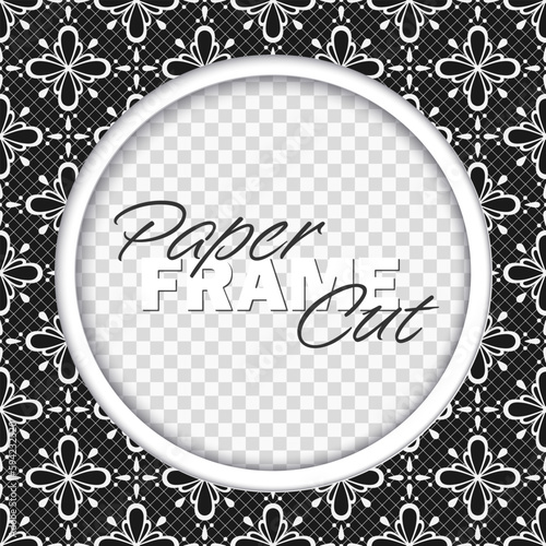 Vector paper cut frame. Black and white lace round template with copy space. Volumetric, trendy design. Best for polygraphy, print and web. 