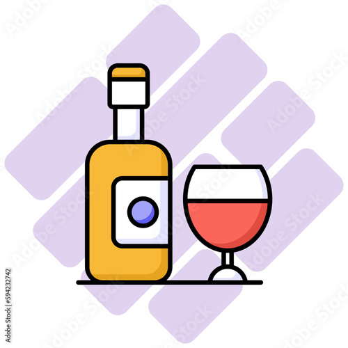 A classic wine bottle and glass icon, representing relaxation, sophistication, and socializing over a glass of wine