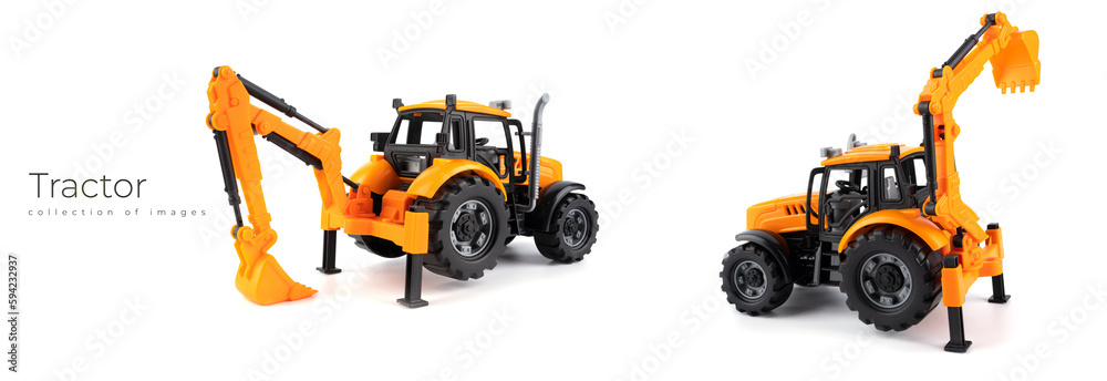 Tractor. Excavator. Grader. Children's toy. Tractor Isolated on white background