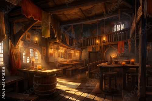 Medieval tavern inside. Generate Ai