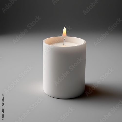 Beautiful candle in minimalist 3d art style illustration. White spa candle. White candle isolated on background. Generative AI.