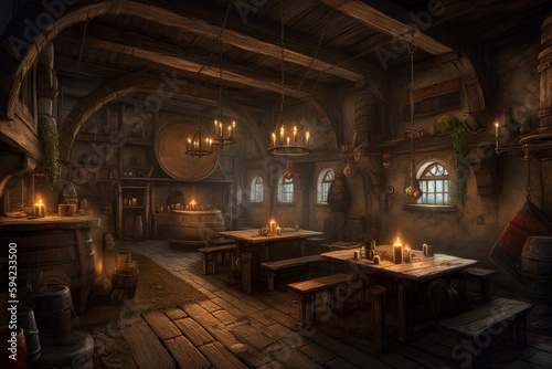Wood medieval tavern. Generate Ai