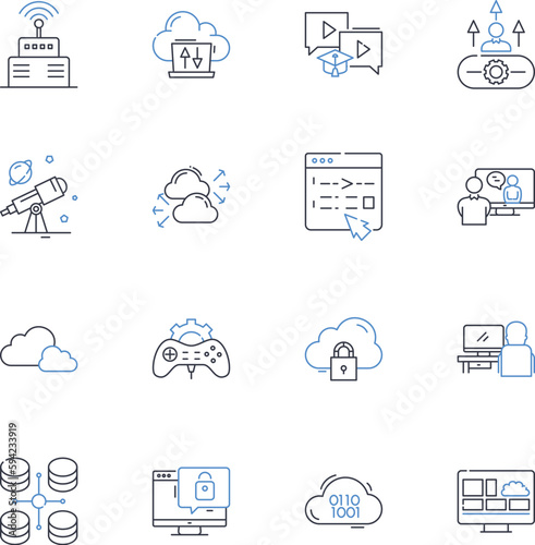 Program software line icons collection. Application, Computer, Code, Development, Interface, Algorithm, Compiler vector and linear illustration. Debugging,Platform,Integration outline signs set