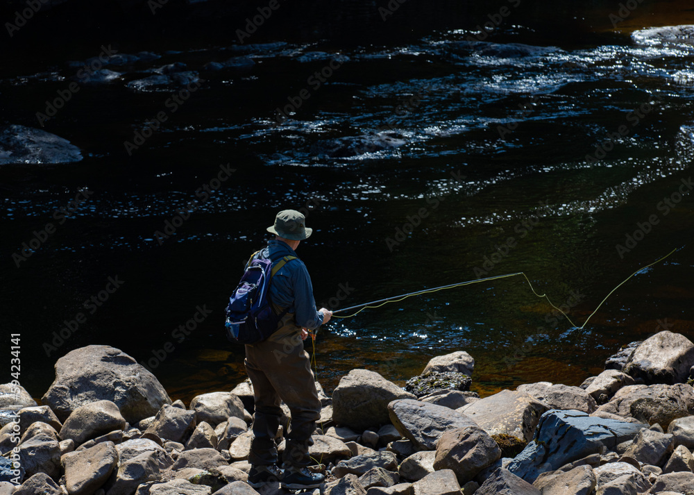 Man fishing on the river Erriff, Galway, Ireland.