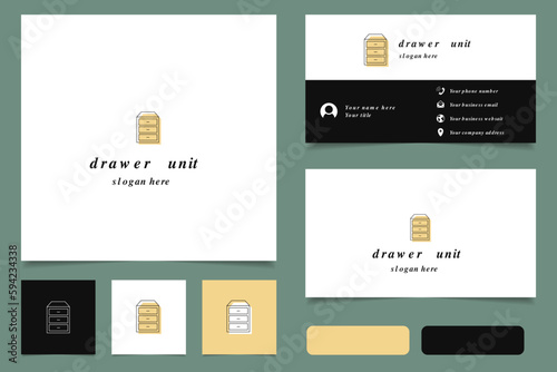 Drawer unit logo design with editable slogan. Branding book and business card template.