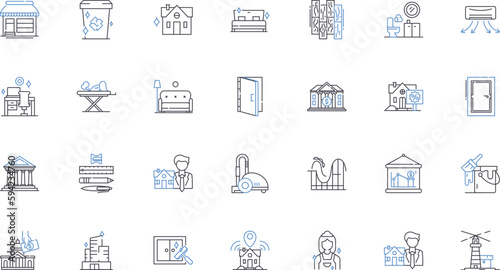 Tidiness Maintenance line icons collection. Cleanliness, Organization, Neatness, Sanitation, Orderliness, Hygiene, Grooming vector and linear illustration. Sweeping,Dusting,Disinfection outline signs