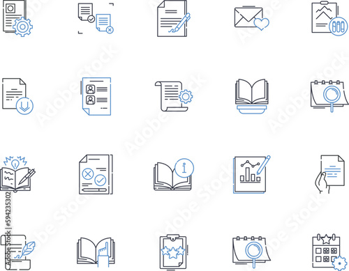 Literary output line icons collection. Creativity, Imagination, Expression, Artistry, Prose, Poetry, Novels vector and linear illustration. Fiction,Nonfiction,Short stories outline signs set