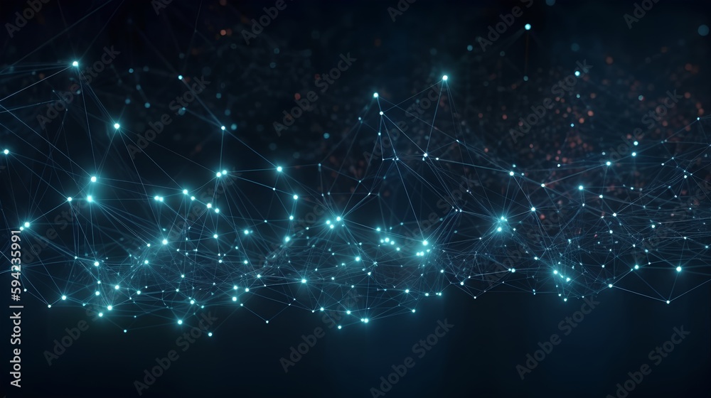 Abstract image on a dark background, showcasing interconnected data points that represent digital transformation and big data. Advanced AI driven network systems for a high tech future. Generative AI Abstract image on a dark background, showcasing interconnected data points that represent digital transformation and big data. Advanced AI driven network systems for a high tech future. Generative AI