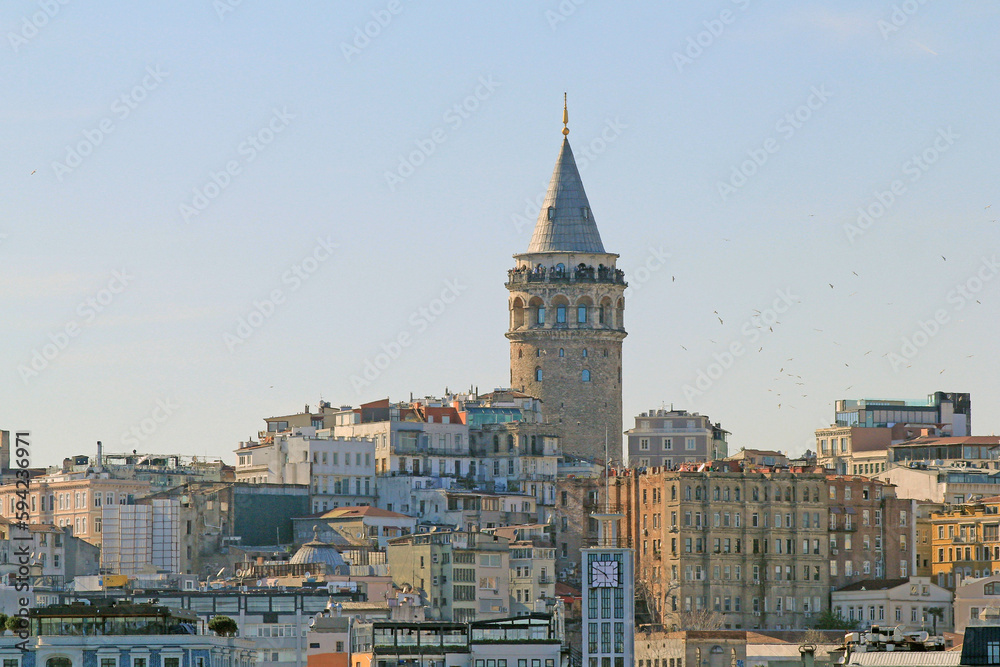 Galata Tower, view from the Golden Horn Bay in Istanbul
