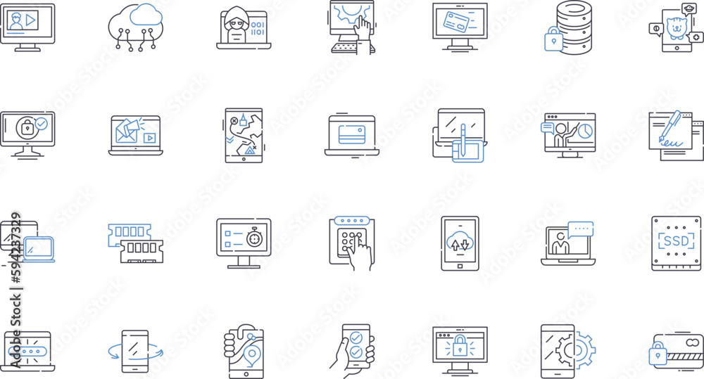 Identity verification line icons collection. Authentication, Biometrics, Identification, Verification, Security, Validation, Screening vector and linear illustration. Screening,Check,Trust outline