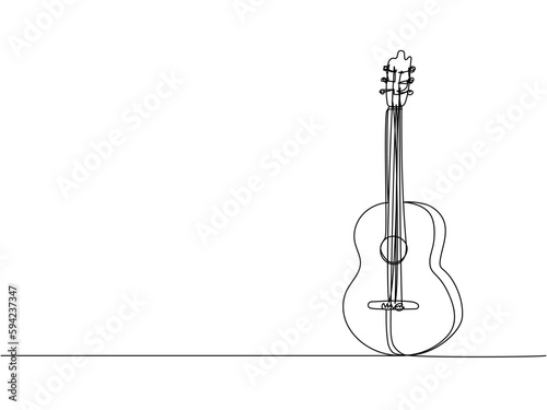 Acoustic guitar one line art. Continuous line drawing of musical, equipment, song, guitar, electric, melody, rock, volume, chord, bass, acoustic