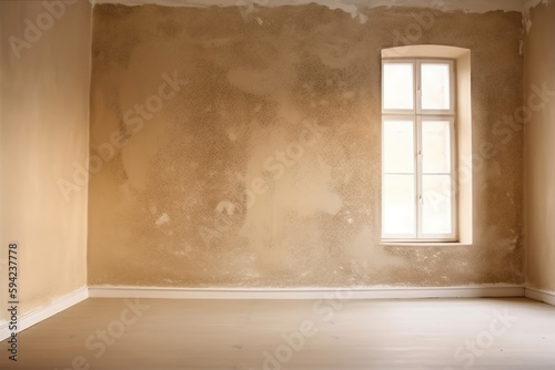light room beige wall plaster minimal window blank design texture. Generative AI.