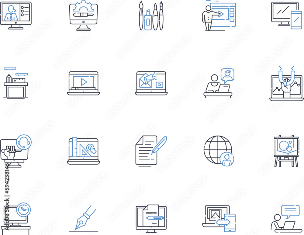 Session line icons collection. Connection, Meeting, Gathering, Dialogue, Discussion, Workshop, Seminar vector and linear illustration. Intensive,Retreat,Summit outline signs set