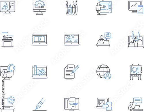 Session line icons collection. Connection, Meeting, Gathering, Dialogue, Discussion, Workshop, Seminar vector and linear illustration. Intensive,Retreat,Summit outline signs set