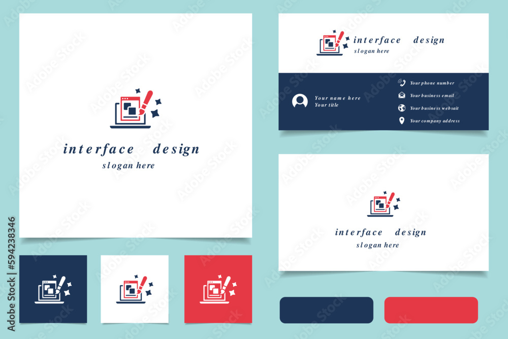 Interface design logo design with editable slogan. Branding book and business card template. Interface design logo design with editable slogan. Branding book and business card template.
