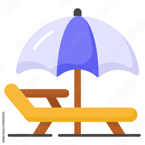 An icon of sunbed represents tanning or relaxation in the sun, premium vector design